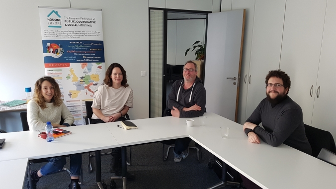 Housing Europe Secretary General, Sorcha Edwards and Research Coordinator, Alice Pittini met with the representatives of Community Land Trust Brussels, Geert De Pauw and Joaquín de Santos- who is also the Project Officer. 