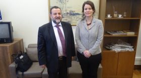 Sorcha Edwards with the 'Democratic Alliance' Parliamentary Group Secretary, Vassilis Kegkeroglou