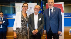 Housing Europe President with MEPs Jan Olbrycht and Fabienne Keller
